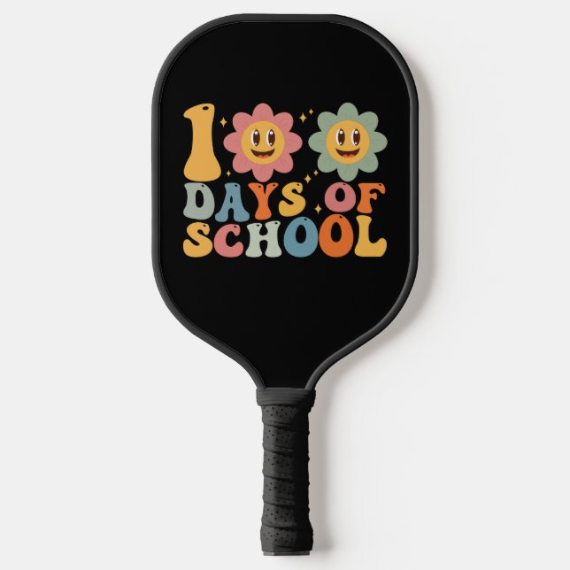 Teacher Kids Retro Groovy 100 Days 0f School  Pickleball Paddle (Front)