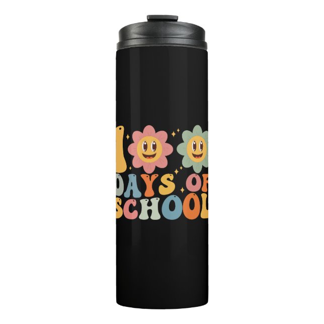 Teacher Kids Retro Groovy 100 Days 0f School  Thermal Tumbler (Front)