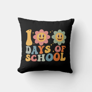 Teacher Kids Retro Groovy 100 Days 0f School  Throw Pillow