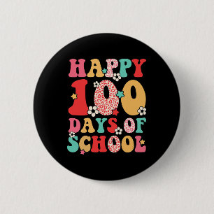 Teacher Kids Retro Groovy 100 Days Happy 100th Day 2 Inch Round Button