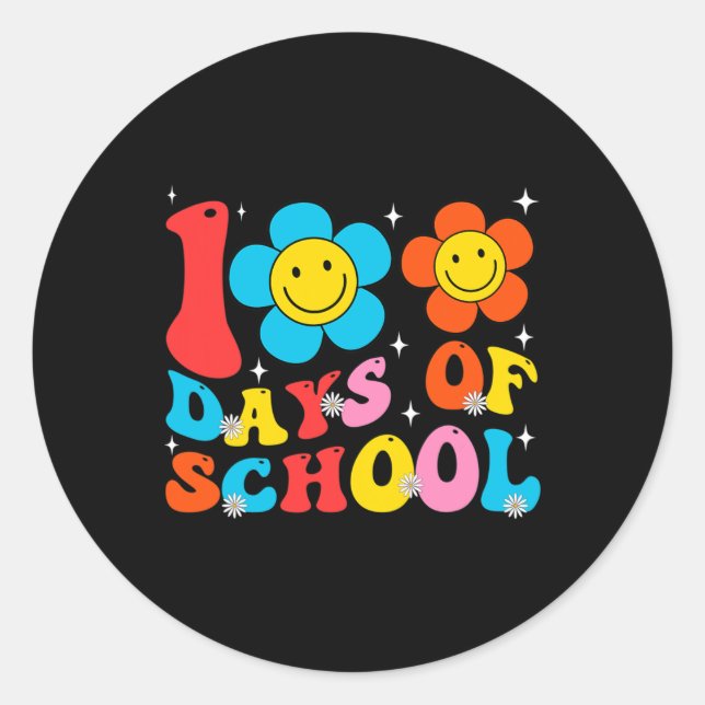 Teacher Kids Retro Groovy 100 Days Happy 100th Day Classic Round Sticker (Front)