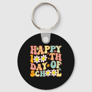 Teacher Kids Retro Groovy 100 Days Happy 100th Day Keychain