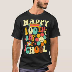 Teacher Kids Retro Groovy 100 Days Happy 100th Day T-Shirt