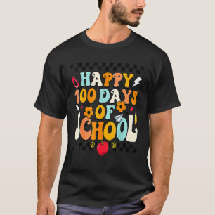 Teacher Kids Retro Groovy 100 Days Happy 100th Day T-Shirt