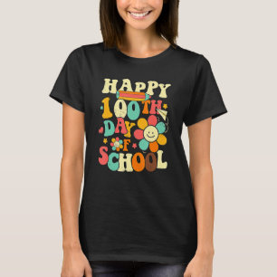 Teacher Kids Retro Groovy 100 Days Happy 100th Day T-Shirt
