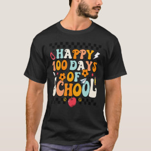 Teacher Kids Retro Groovy 100 Days Happy 100th Day T-Shirt