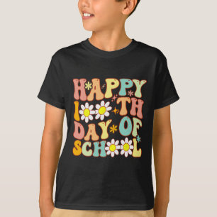 Teacher Kids Retro Groovy 100 Days Happy 100th Day T-Shirt