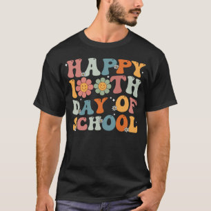 Teacher Kids Retro Groovy 100 Days Happy 100th Day T-Shirt