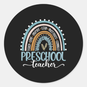 Teacher Leopard Boho Rainbow Back To School Classic Round Sticker