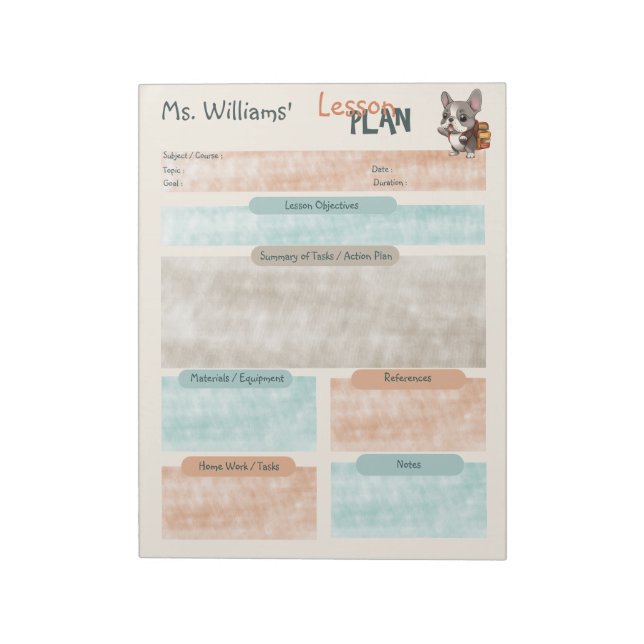 Teacher lesson plan French bulldog school Notepad (Rotated)