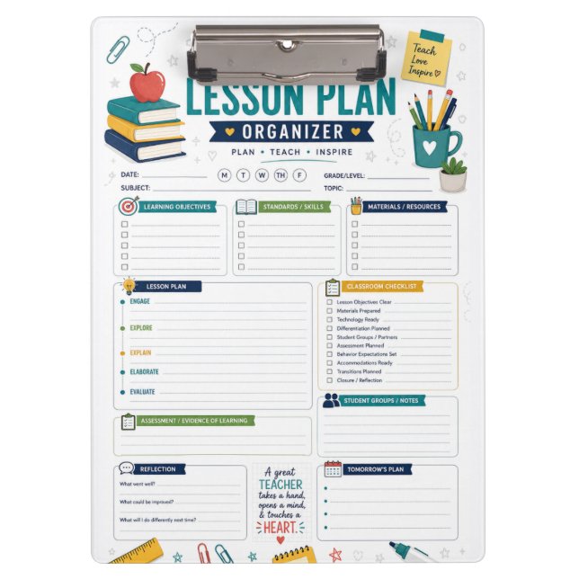 Teacher Lesson Plan Organizer Clipboard for Classr (Front)
