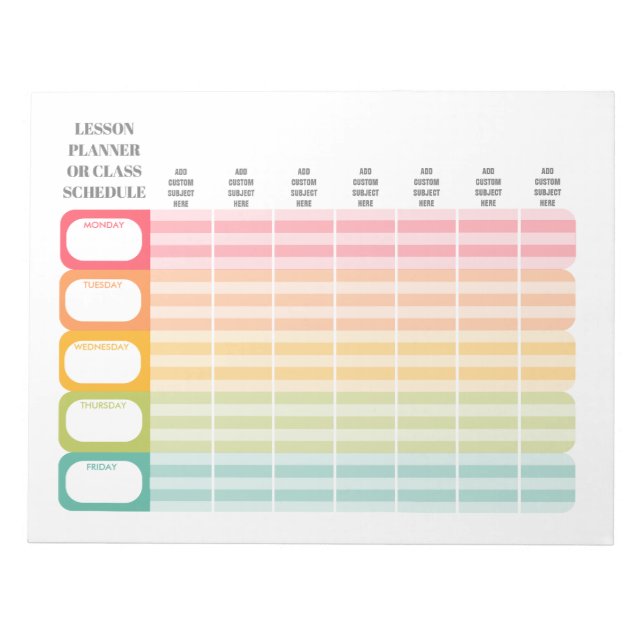 Teacher Lesson Planner or Class Schedule Notepad (Front)