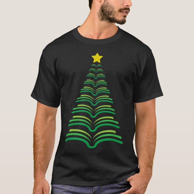 Teacher Librarian Christmas Books Tree Present T-Shirt (Front)