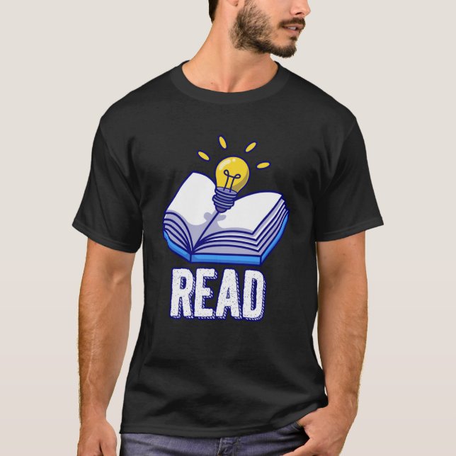 Teacher Library Read Book Club Lightbulb Pigeons T-Shirt (Front)