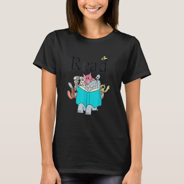Teacher Library Read Book Club Piggie Elephant Pig T-Shirt (Front)