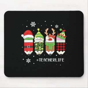 Teacher Life Christmas Xmas Plaid Santa Elf Reinde Mouse Pad