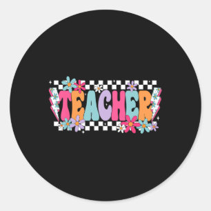 Teacher Life Happy First Day Of School Funny Back  Classic Round Sticker