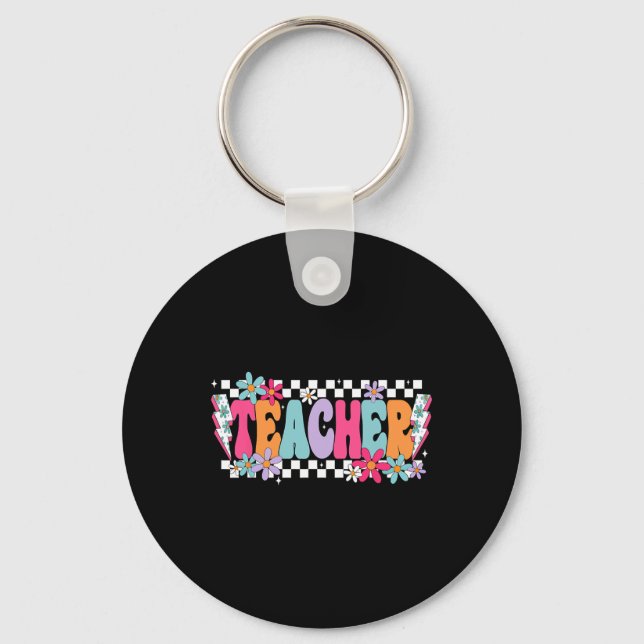 Teacher Life Happy First Day Of School Funny Back  Keychain (Front)