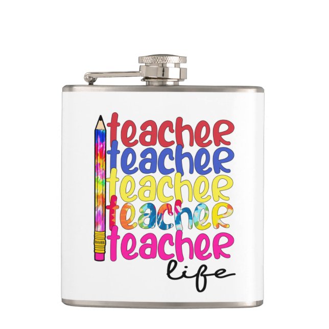 Teacher Life Repeated Pattern - Stylish Educator Hip Flask (Front)