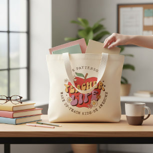Teacher Life Wake Teach School Personalized Name Large Tote Bag