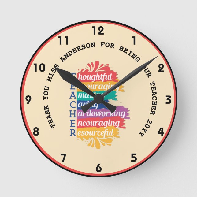 TEACHER LOVE INSPIRE Personalized CLASSROOM GIFT Round Clock (Front)