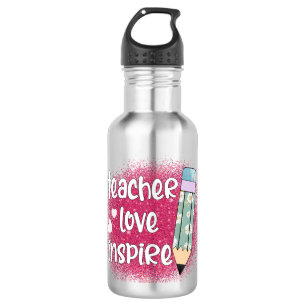 Teacher Love Inspire -Pink Glitter & Floral Pencil 532 Ml Water Bottle