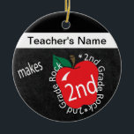 Teacher Makes 2nd Grade Rock | Chalkboard Ceramic Ornament<br><div class="desc">2nd Grade School Teacher Ornament. An Unique Vintage Style 2nd grade school teacher design ready for you to personalize. Featured in a vintage school style with the saying "2nd Grade Rocks" ⭐This Product is 100% Customizable. Graphics and /or text can be added, deleted, moved, resized, changed around, rotated, etc... 99%...</div>