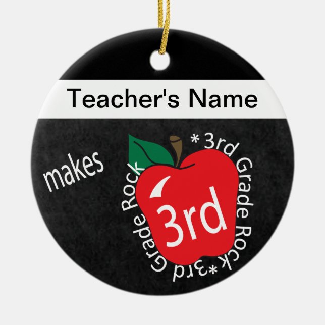 Teacher Makes 3rd Grade Rock | Chalkboard Ceramic Ornament (Front)