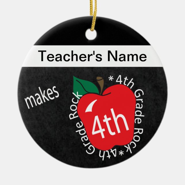 Teacher Makes 4th Grade Rock | Chalkboard Ceramic Ornament (Front)