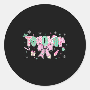 Teacher Merry Christmas Coquette Lace Bow Girl Wom Classic Round Sticker