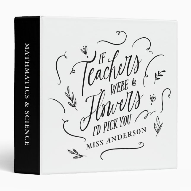 Teacher modern elegant script black white script binder (Front/Spine)