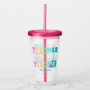 Teacher Modern Rainbow Colours Personalized Name Acrylic Tumbler