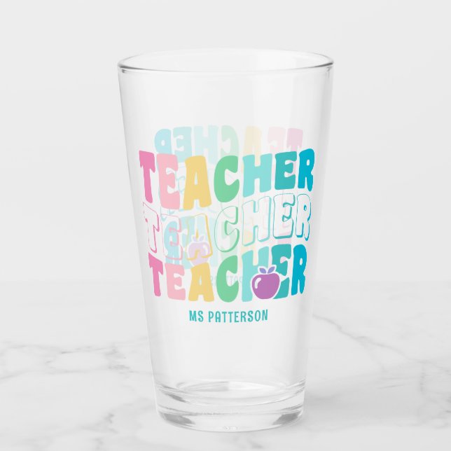 Teacher Modern Rainbow Colours Personalized Name Glass (Front)