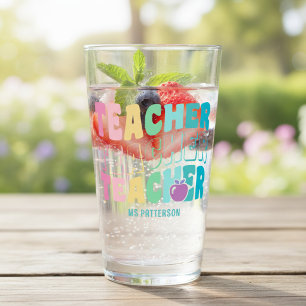 Teacher Modern Rainbow Colours Personalized Name Glass