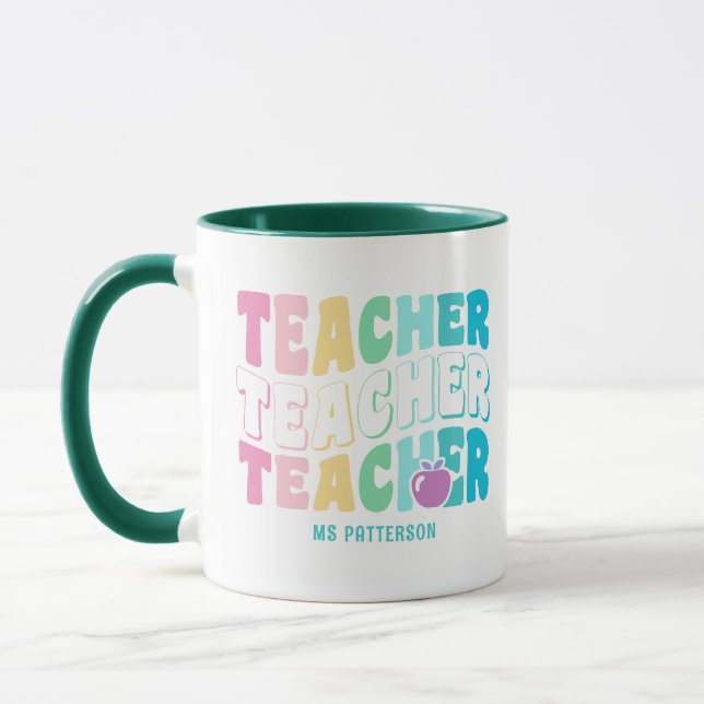 Teacher Modern Rainbow Colours Personalized Name Mug (Left)