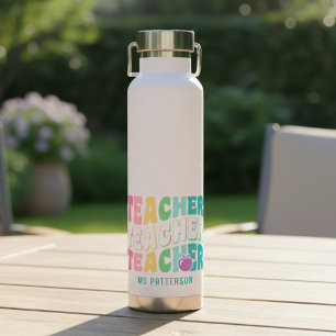 Teacher Modern Rainbow Colours Personalized Name Water Bottle