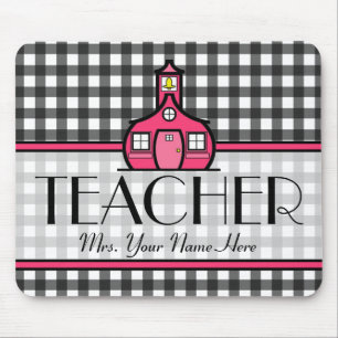 Teacher Mousepad - Charcoal Grey Gingham