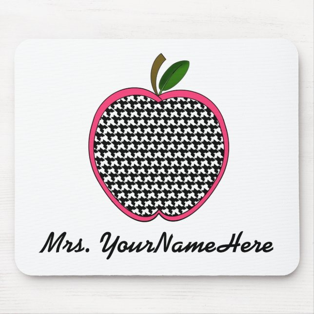 Teacher Mousepad-Houndstooth Apple With Pink Trim Mouse Pad (Front)