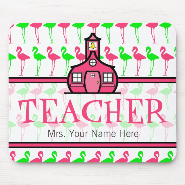 Teacher Mousepad - Pink & Green Flamingo Pattern (Front)