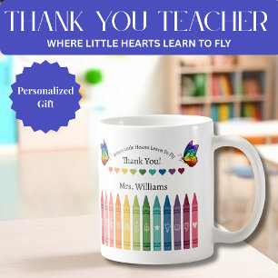 Teacher Mug- Crayons Hearts and Butterflies Coffee Mug