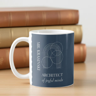 Teacher Name Architect of Joyful Minds Blue Coffee Mug
