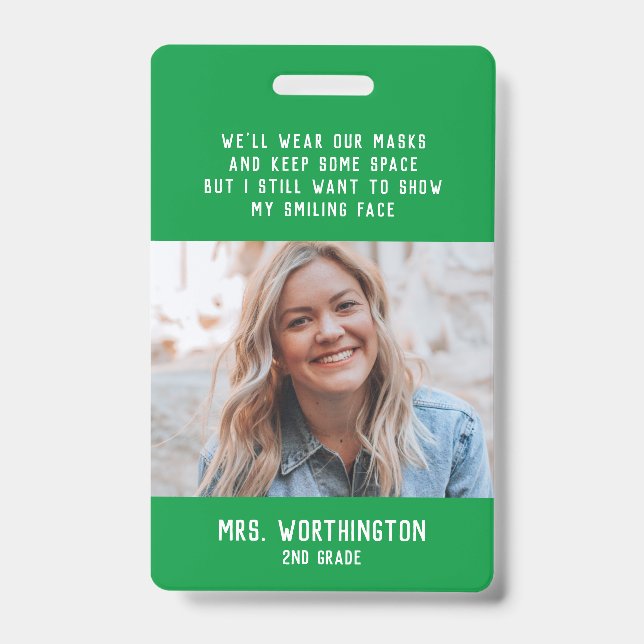 Teacher name badge with photo green (Front)