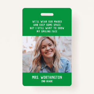 Teacher name badge with photo green