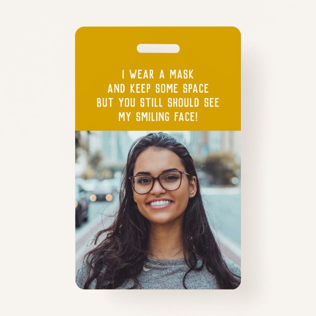Teacher name badge with photo - yellow (Front)
