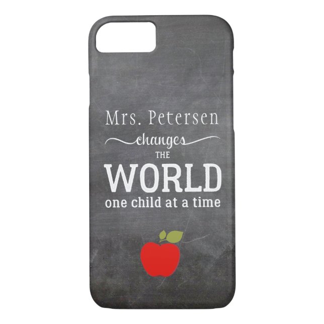 Teacher name chalkboard white typography quote Case-Mate iPhone case (Back)