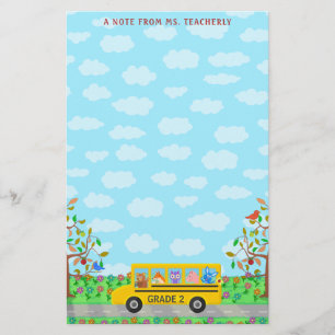 Teacher Name Classroom Notes   Cute Animals on Bus Stationery