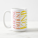 TEACHER NAME colourful rainbow positive word stack Coffee Mug<br><div class="desc">by kat massard >>> https://linktr.ee/simplysweetpaperie <<<
THE perfect,  practical (and flattering) gift for your child's teacher or educator - personalized with their name - total staff room envy</div>