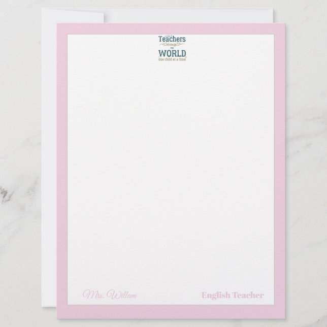 Teacher name elegant quote modern white frame lett letterhead (Front)