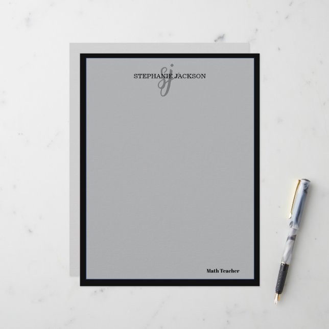 Teacher name elegant quote modern white frame letterhead (Front/Back In Situ)