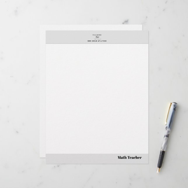 Teacher name elegant quote modern white frame letterhead (Front/Back In Situ)